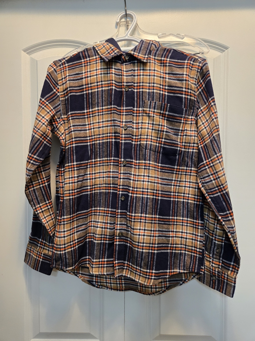 Old Navy Boy's Navy and Orange Plaid Button-Up Shirt